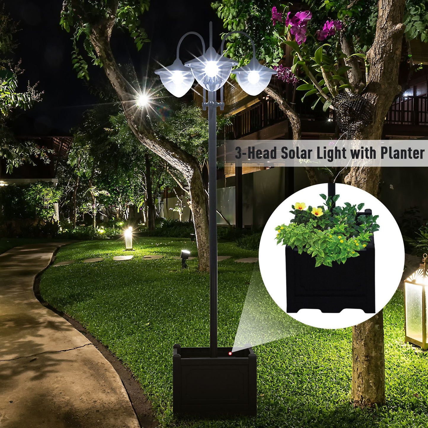 Solar Garden Lamp with built in Planter - Stay-outdoors.co.uk