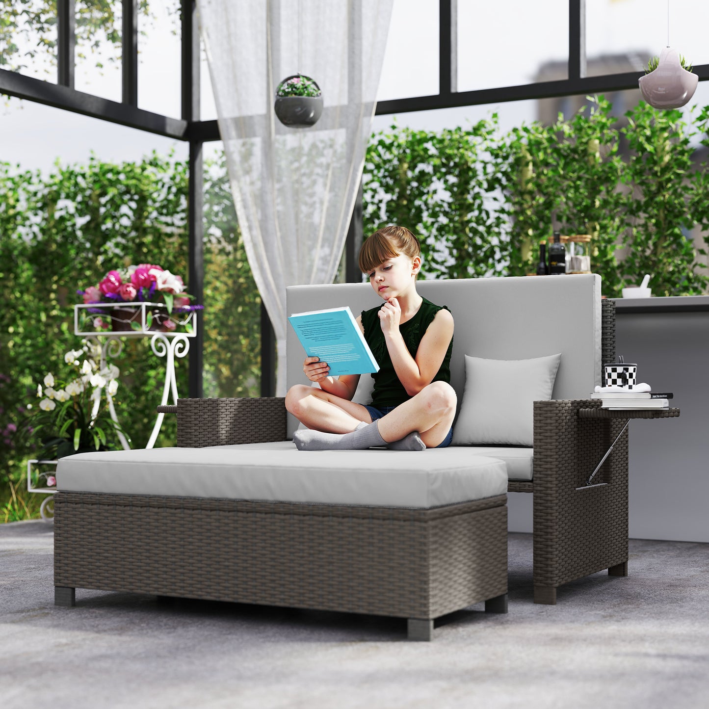 Garden Rattan Furniture Set 2 Seater and Lounge Bed. - Stay-outdoors.co.uk