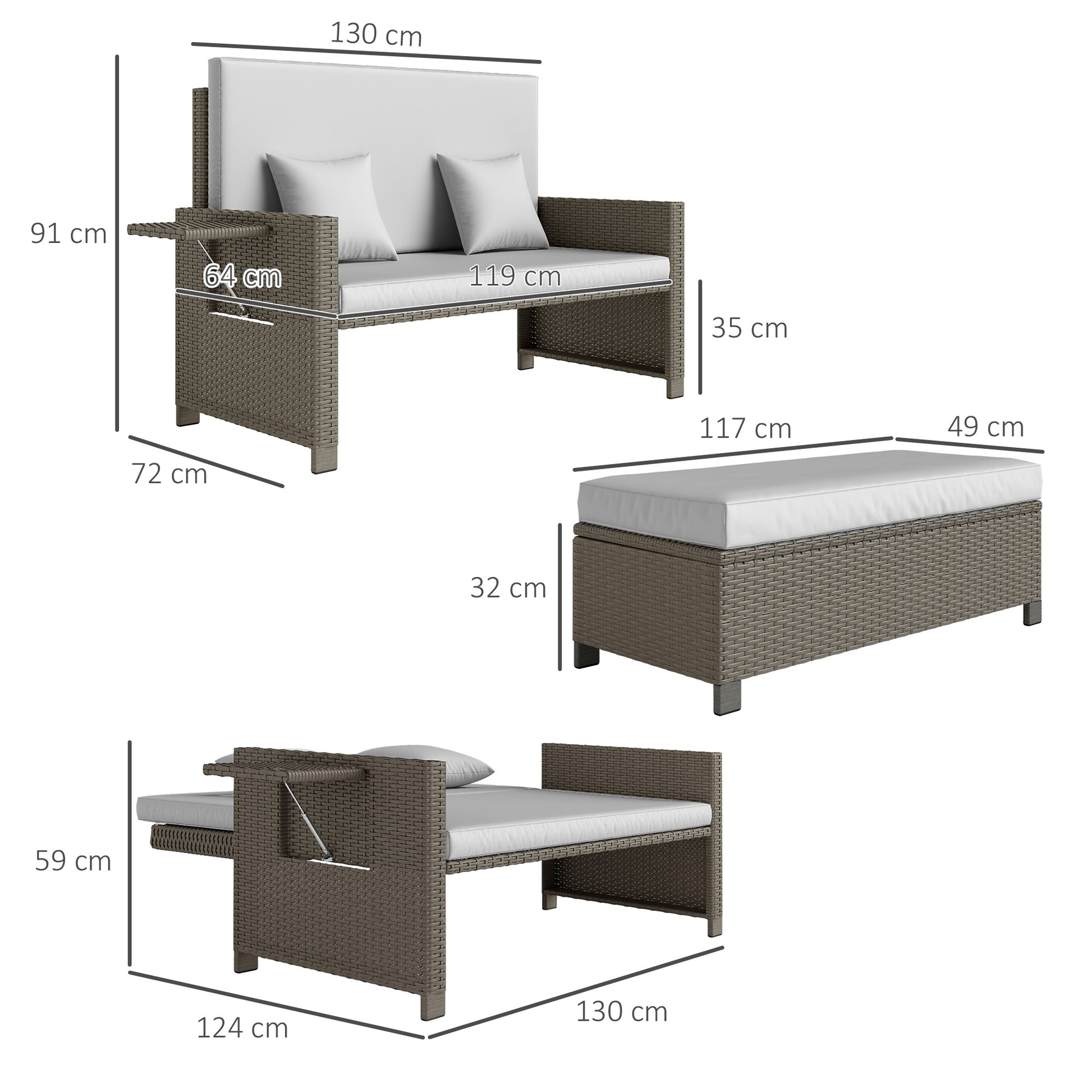 Garden Rattan Furniture Set 2 Seater and Lounge Bed. - Stay-outdoors.co.uk