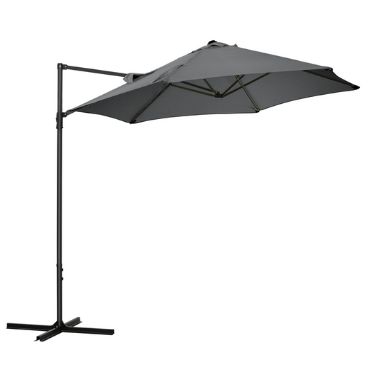 2.5M Garden Cantilever Parasol W/ 360 Rotation and Cross Base, Dark Grey - Stay-outdoors.co.uk