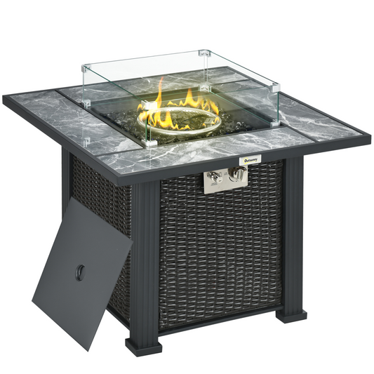 Gas Fire Pit Table w/ Rain Cover, Windscreen & Glass Stone, 50,000 BTU - Stay-outdoors.co.uk