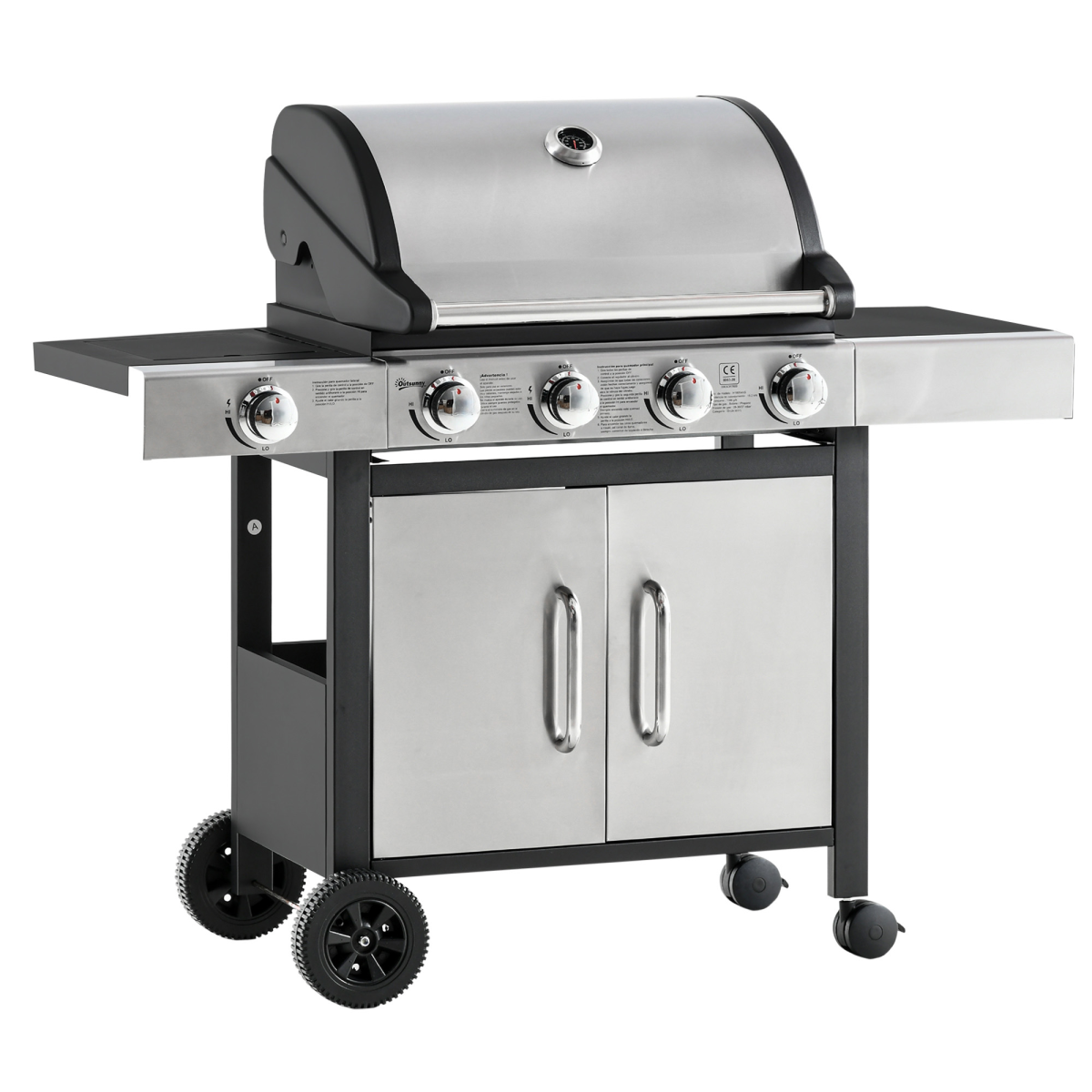 Gas Barbecue Grill 4+1 Burner with Trolley Rack – Stainless Steel (128 x 50 x 113cm) - Stay-outdoors.co.uk