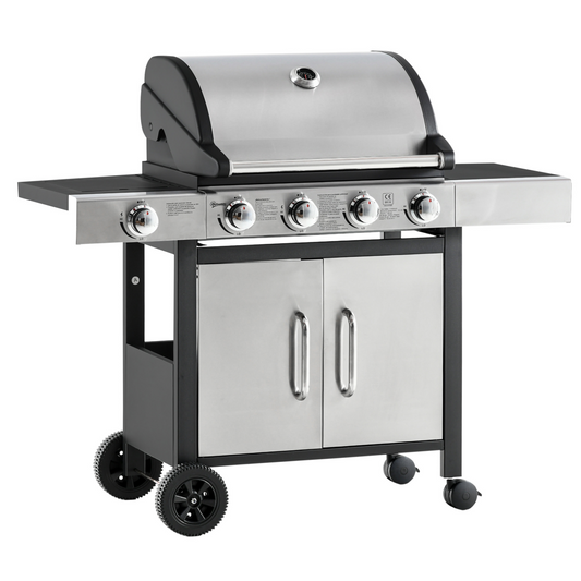 Gas Barbecue Grill 4+1 Burner with Trolley Rack – Stainless Steel (128 x 50 x 113cm) - Stay-outdoors.co.uk