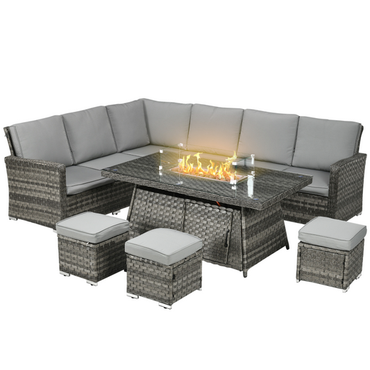 Outsunny 7-Piece Rattan Garden Furniture Set with Gas Fire Pit Table - Stay-outdoors.co.uk
