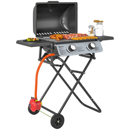 Portable Foldable Gas Barbecue Grill with Thermometer, Lid, Black - Stay-outdoors.co.uk