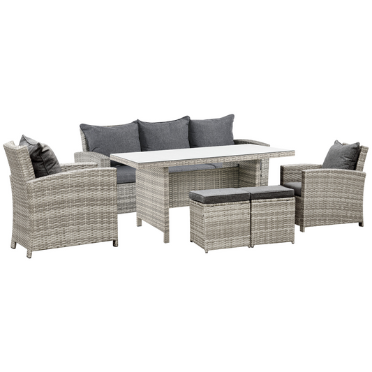 Set of 6 Rattan Dining Set Sofa - Stay-outdoors.co.uk