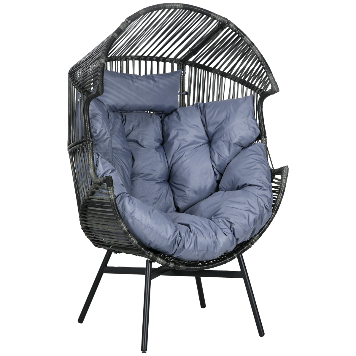 Rattan Garden Egg Chair with Headrest, Grey - Stay-outdoors.co.uk