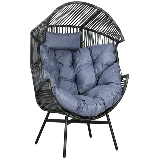Rattan Garden Egg Chair with Headrest, Grey - Stay-outdoors.co.uk